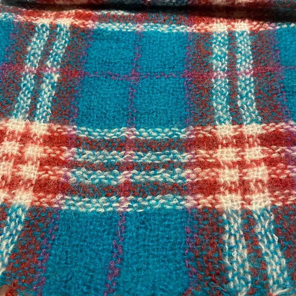 James Pringle Weavers Scarf Womens Jewel Check Plaid Wool Blend Fringe Preppy